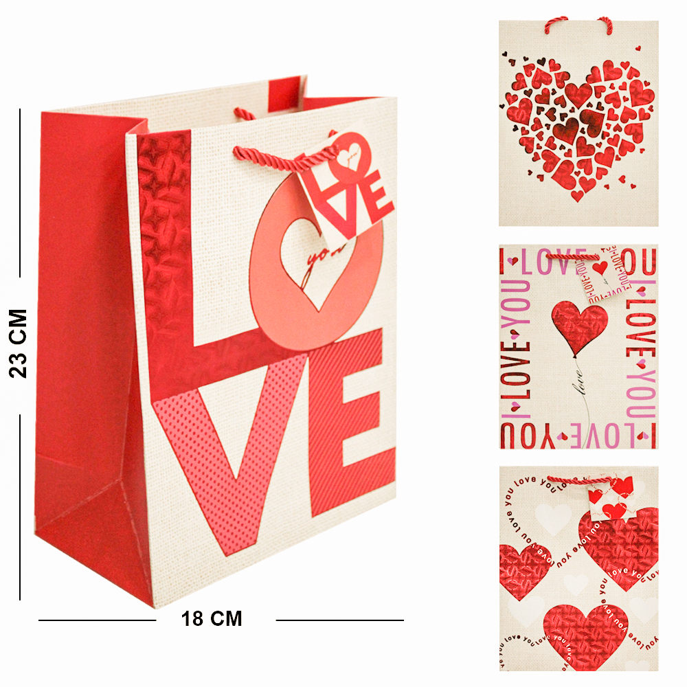 SACOLA DE PAPEL PARA PRESENTE LUXO LOVE 23X18X10CM