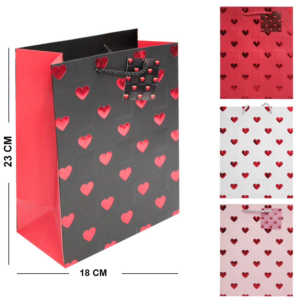SACOLA DE PAPEL PARA PRESENTE LUXO CORACOES 23X18X10CM