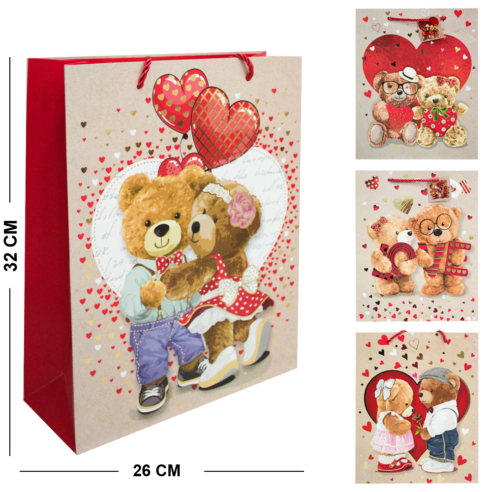 SACOLA DE PAPEL PARA PRESENTE LUXO URSO LOVE 32X26X10CM