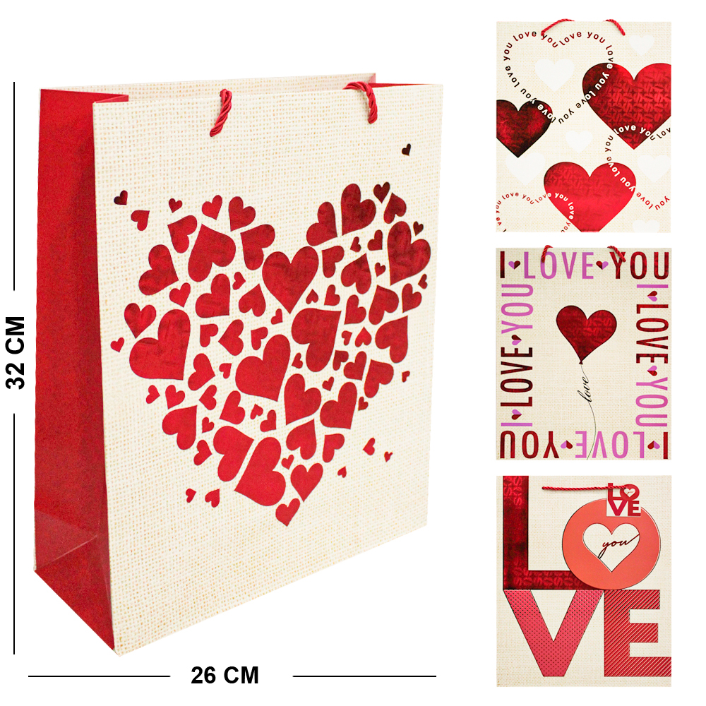 SACOLA DE PAPEL PARA PRESENTE LUXO LOVE 32X26X10CM