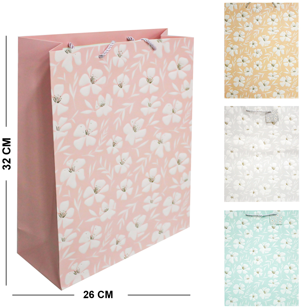SACOLA DE PAPEL PARA PRESENTE LUXO FLORES 40X30X12CM