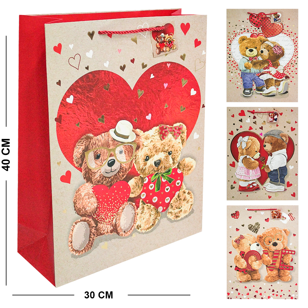 SACOLA DE PAPEL PARA PRESENTE LUXO URSO LOVE 40X30X12CM