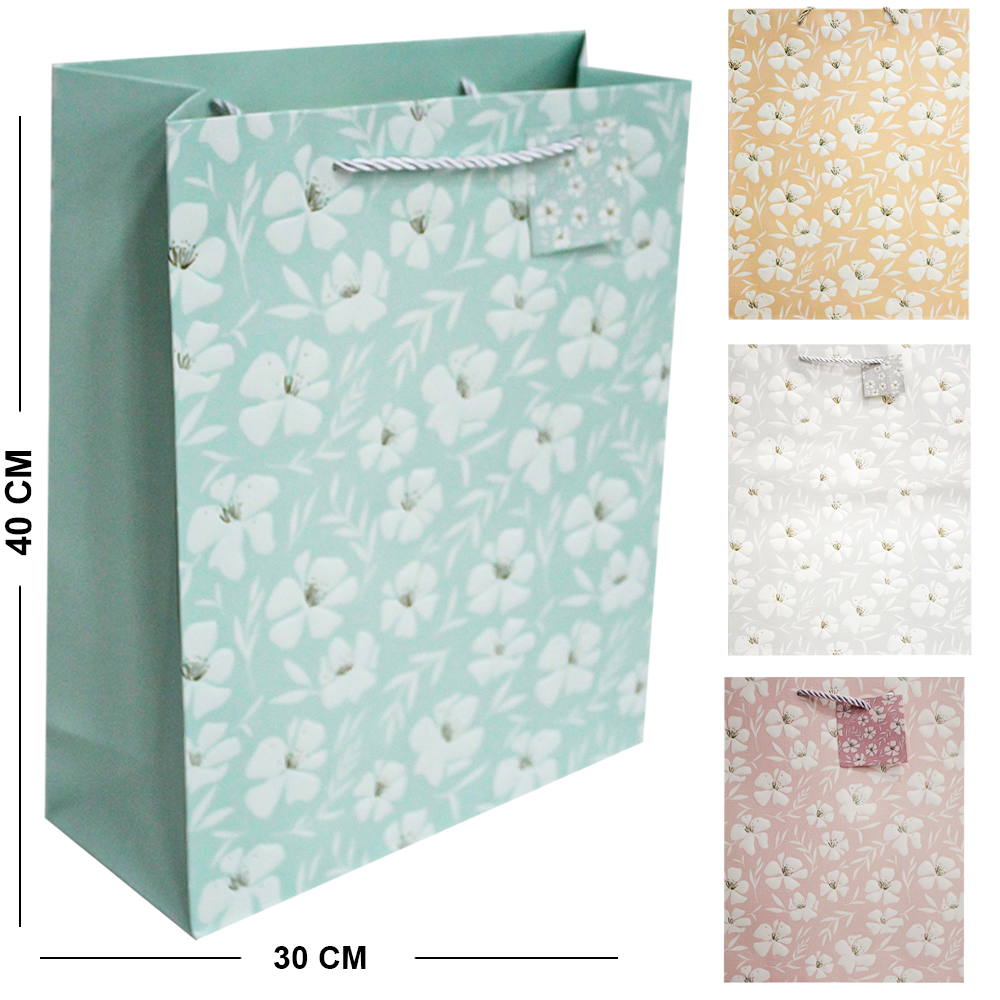 SACOLA DE PAPEL PARA PRESENTE LUXO FLORES 32X26X10CM