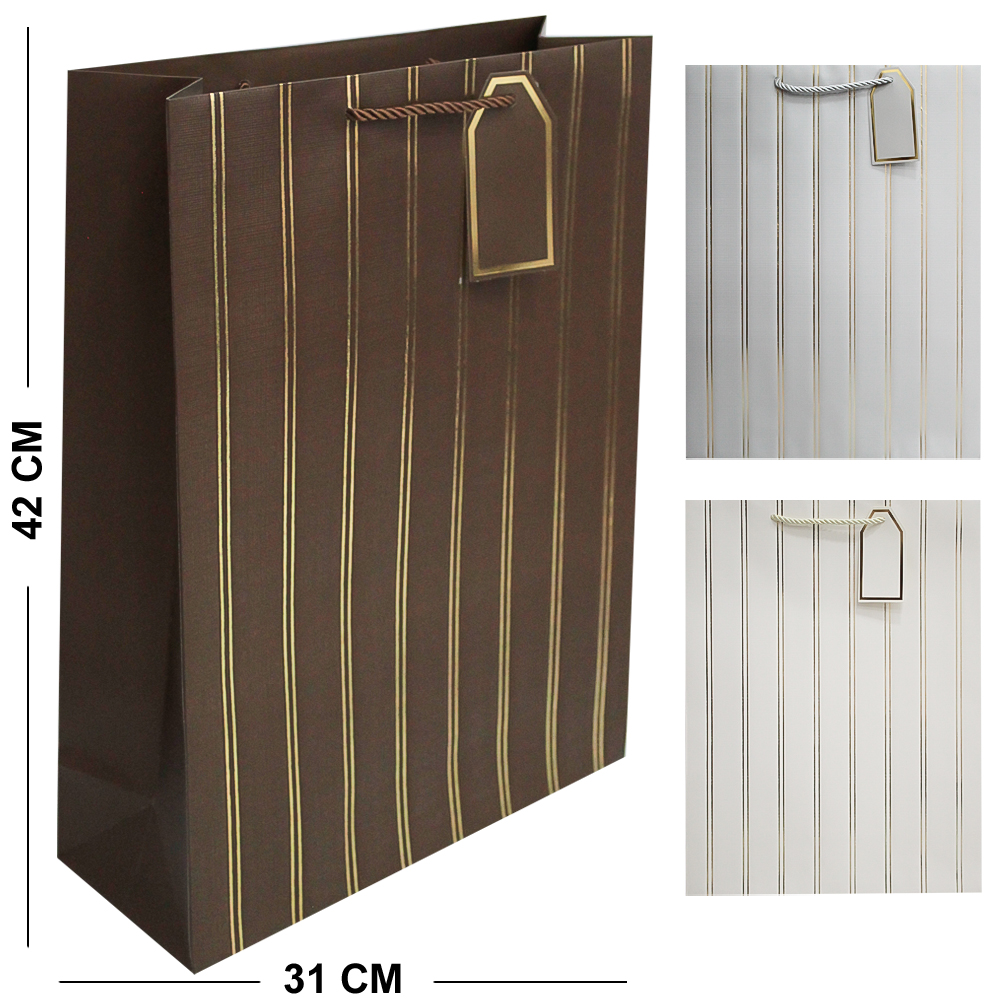 SACOLA DE PAPEL PARA PRESENTE LUXO LISTRAS G 42X31X12CM
