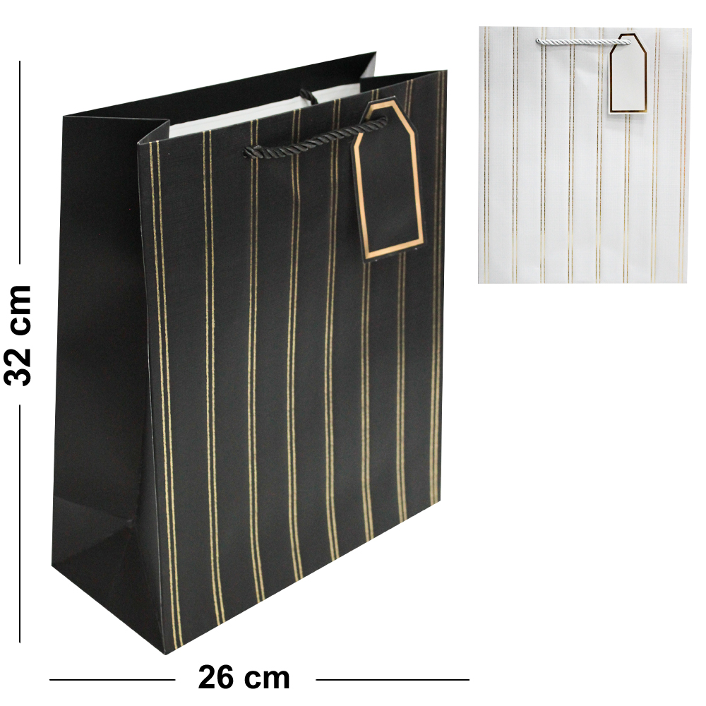 SACOLA DE PAPEL PARA PRESENTE LUXO LISTRAS M 32X26X12CM