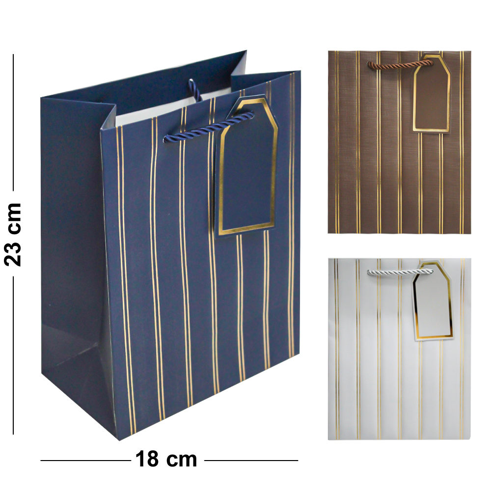 SACOLA DE PAPEL PARA PRESENTE LUXO LISTRAS P 23X18X10CM