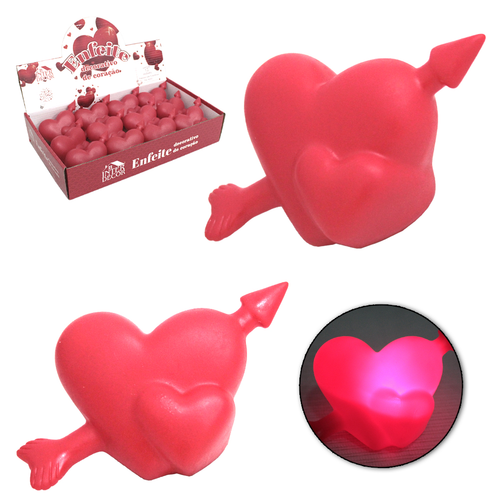 VELA DECORATIVA ELETRONICA DE LED CORACAO DUPLO FLECHA A BATERIA 8,5X65,5CM