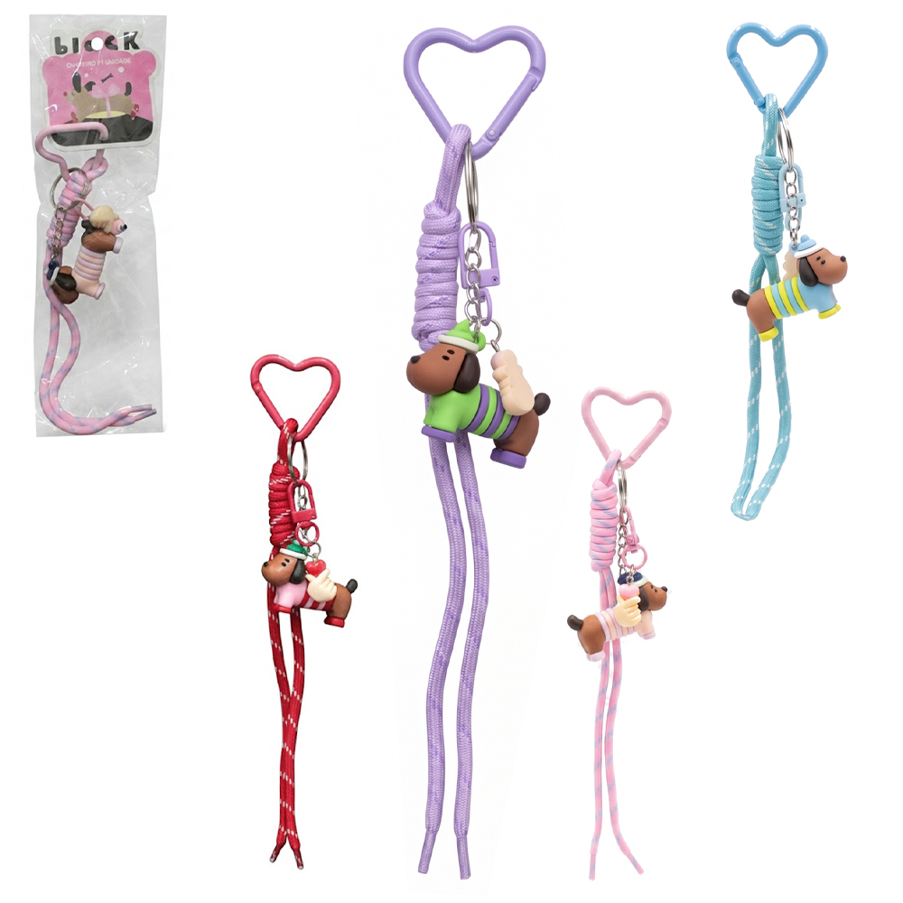 CHAVEIRO EMBORRACHADO DE PVC CACHORRO COM MOSQUETAO + CORDAO