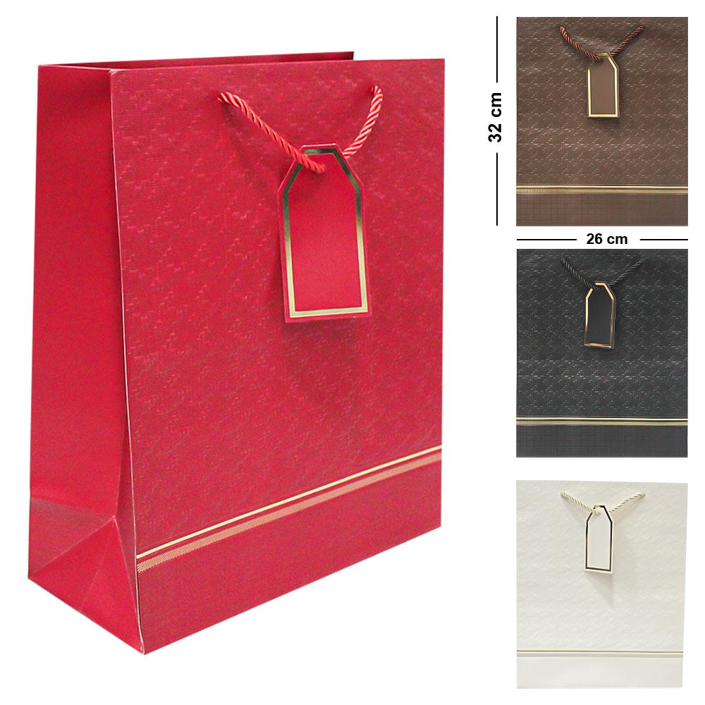 SACOLA DE PAPEL PARA PRESENTE LUXO FAIXA GOLD M 32X26X12CM
