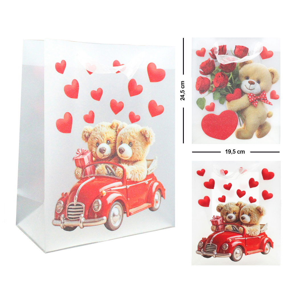 BOLSA SACOLA DE PLASTICO PARA PRESENTE URSO P 24,5X19,5X9,5CM