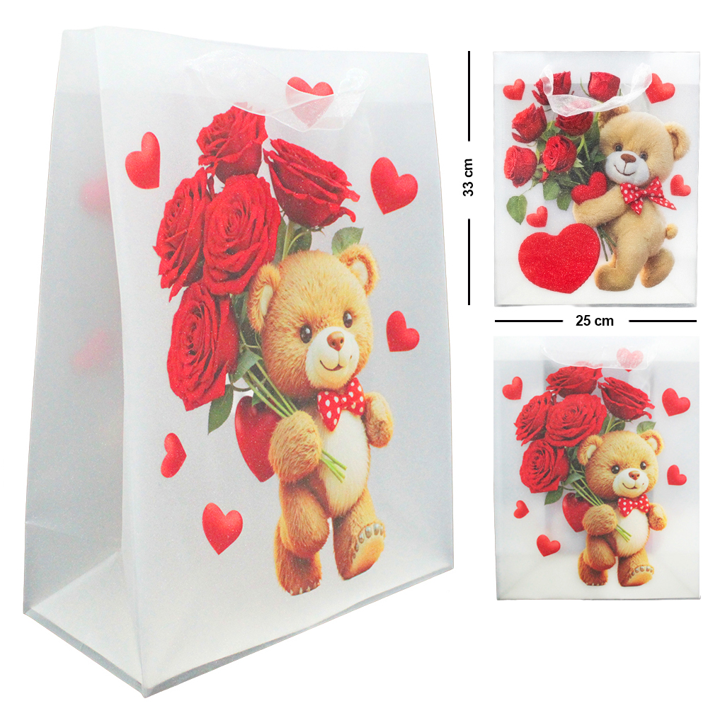 BOLSA SACOLA DE PLASTICO PARA PRESENTE URSO G 33X25X12CM