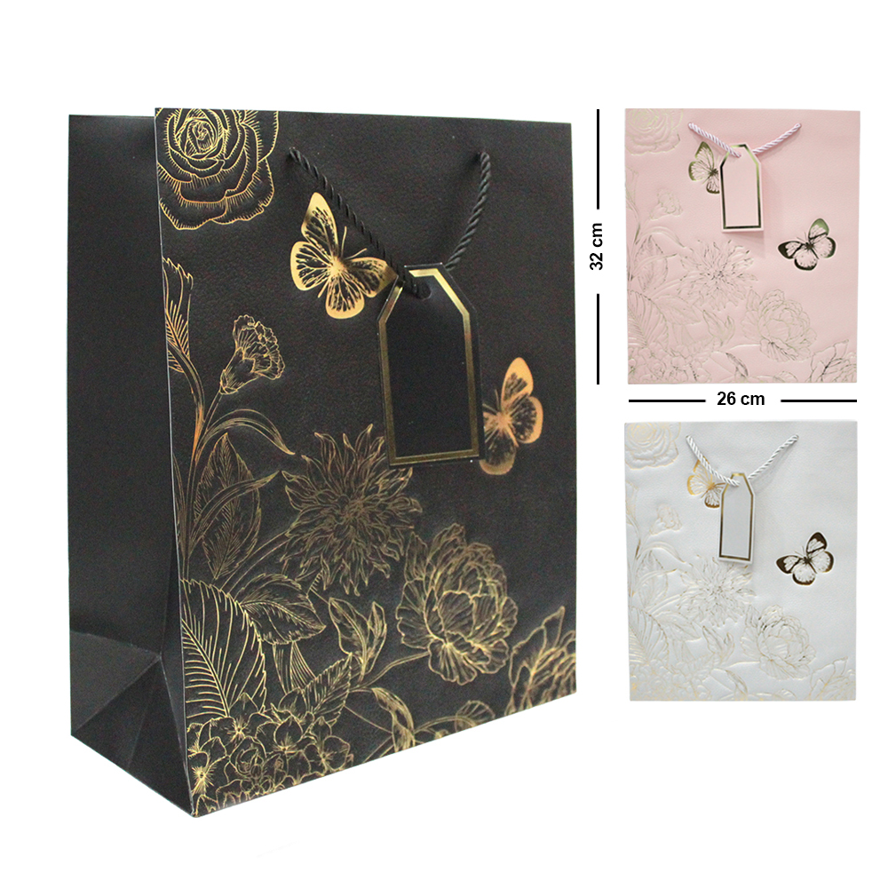 SACOLA DE PAPEL PARA PRESENTE LUXO FLORAL M 32X26X12CM