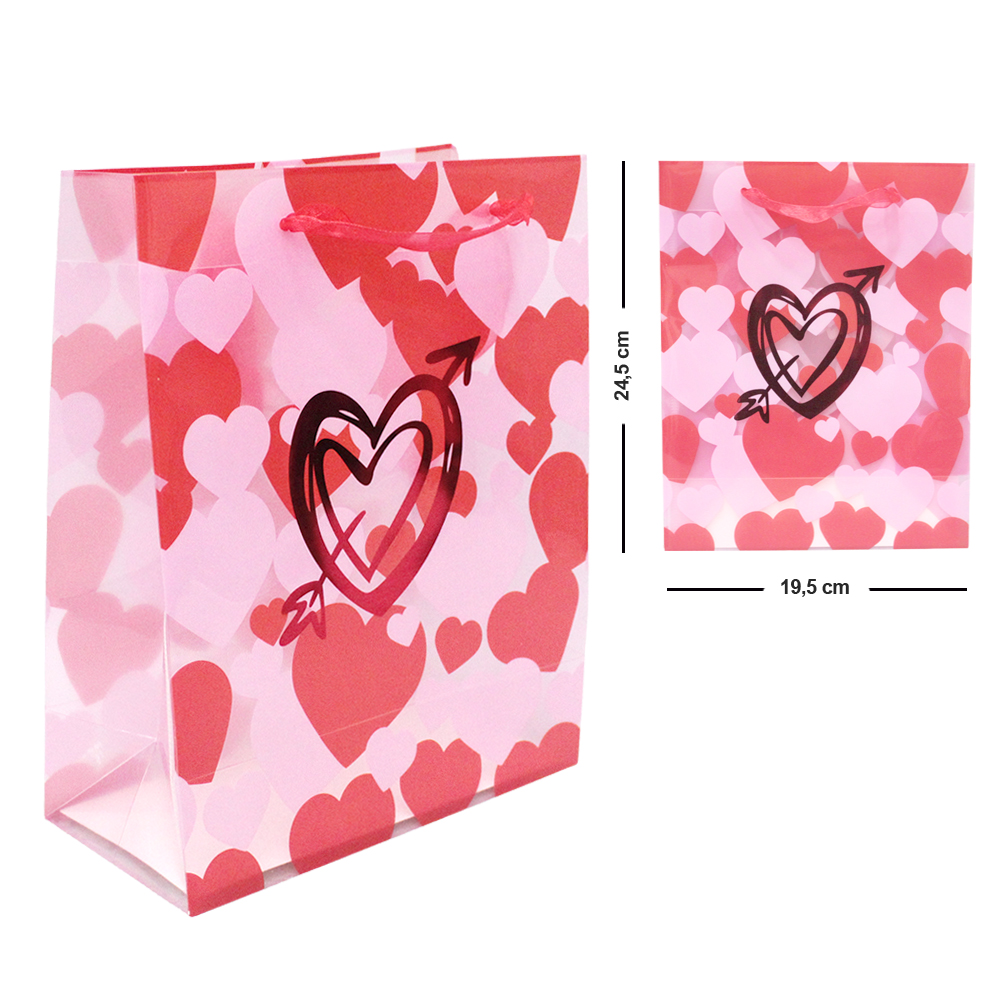BOLSA SACOLA DE PLASTICO PARA PRESENTE TRANSPARENTE LOVE CORACAO P 24,5X19,5X9,5CM