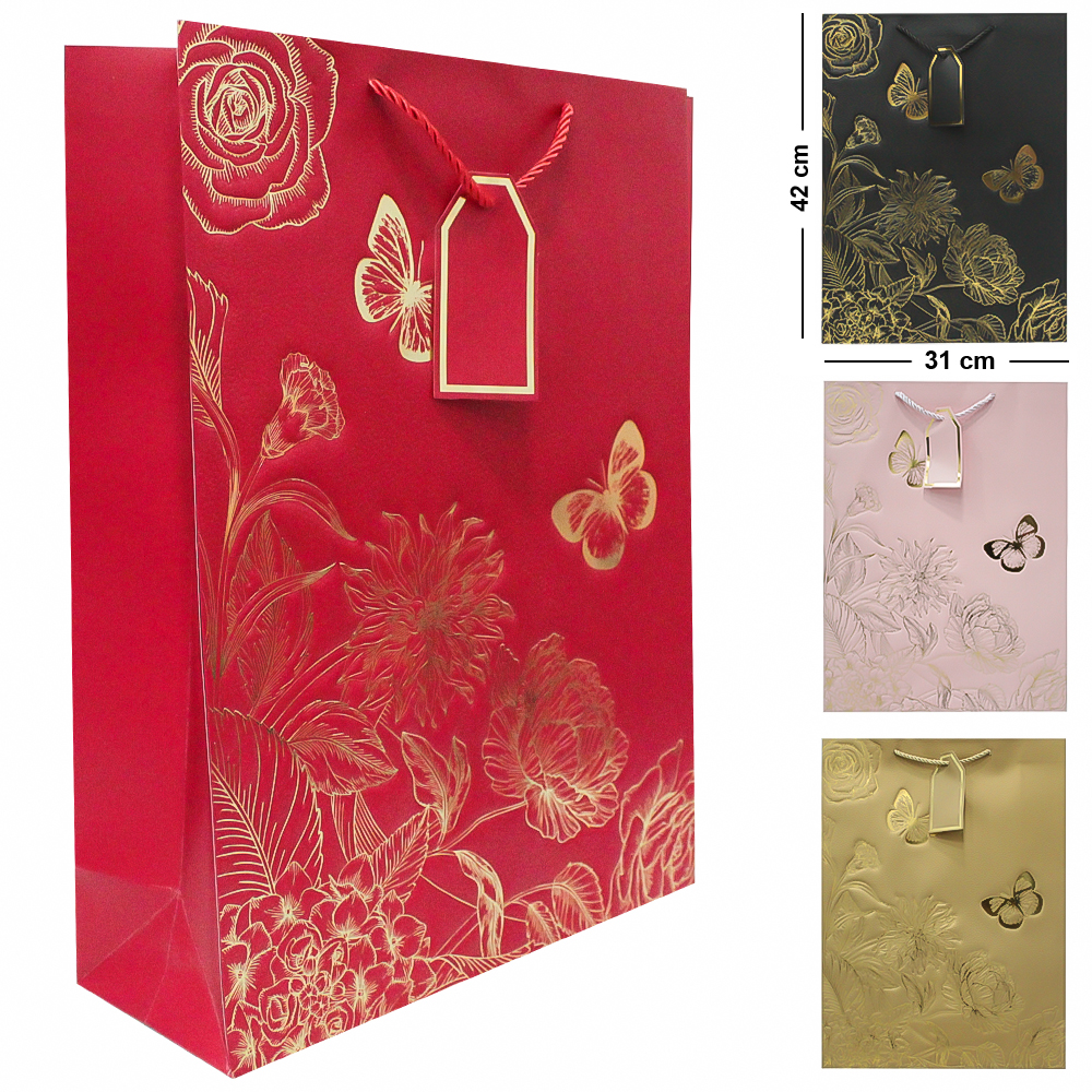 SACOLA DE PAPEL PARA PRESENTE LUXO FLORAL G 42X31X12CM