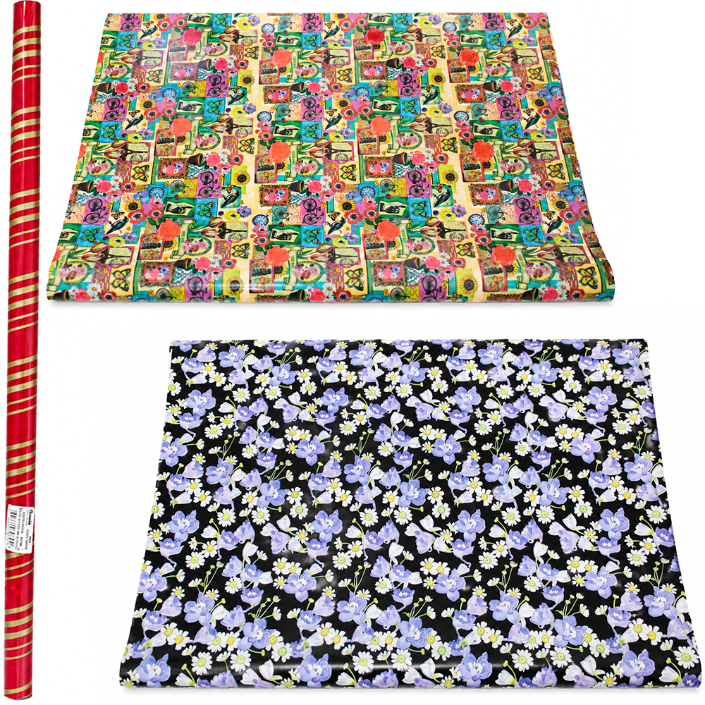 PAPEL DE PRESENTE ADULTO SORTIDOS ROLO COM 3 FOLHAS 50X60CM
