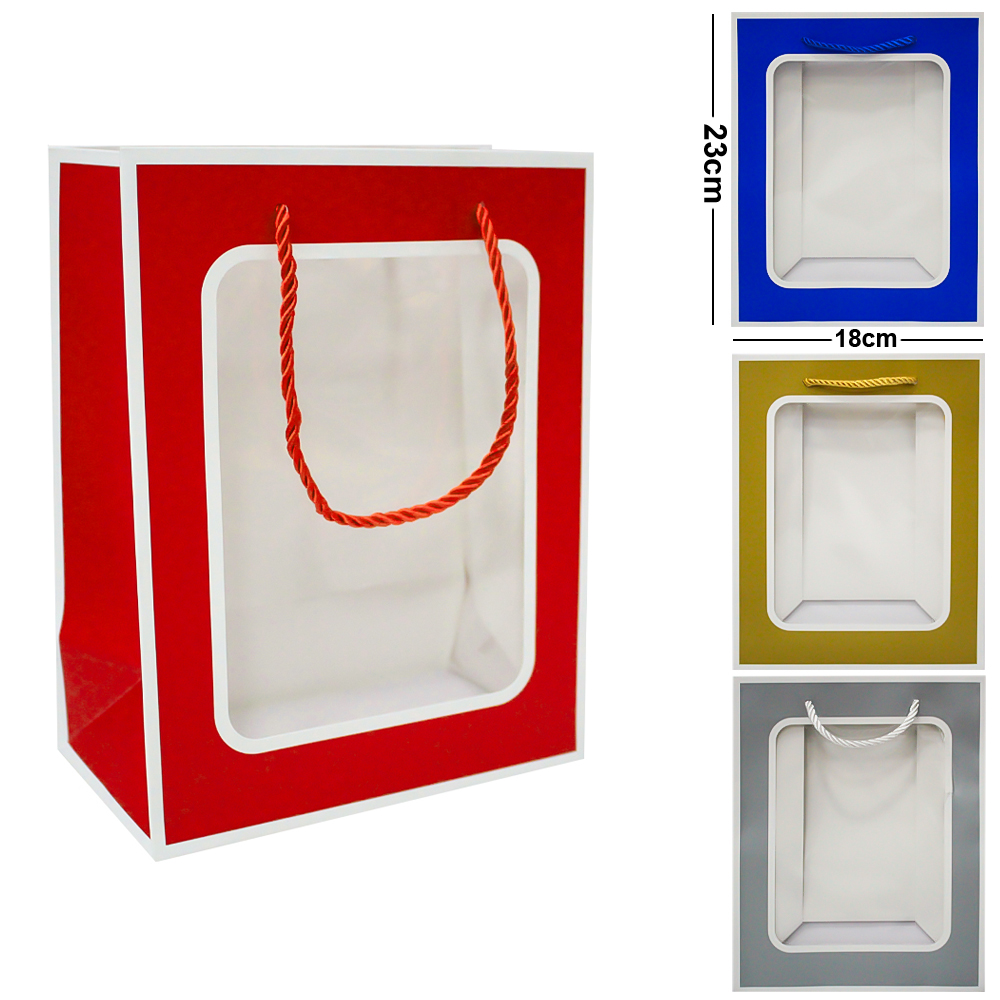 BOLSA SACOLA DE PAPEL PARA PRESENTE LUXO COM VISOR 23X18X10CM