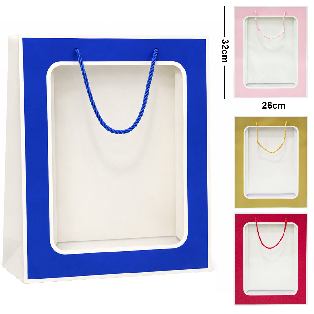 BOLSA SACOLA DE PAPEL PARA PRESENTE LUXO COM VISOR 32X26X10CM