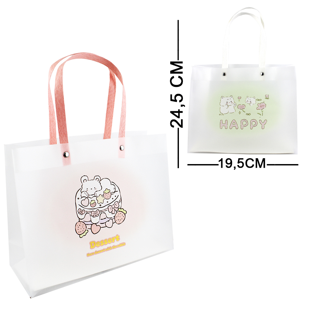 BOLSA SACOLA DE PLASTICO PARA PRESENTE TRANSPARENTE COM ALCA DE PAPEL 24,5X19,5X9,5CM