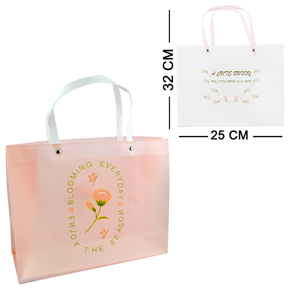 BOLSA SACOLA DE PLASTICO PARA PRESENTE TRANSPARENTE COM ALCA DE PAPEL 32X25X11CM