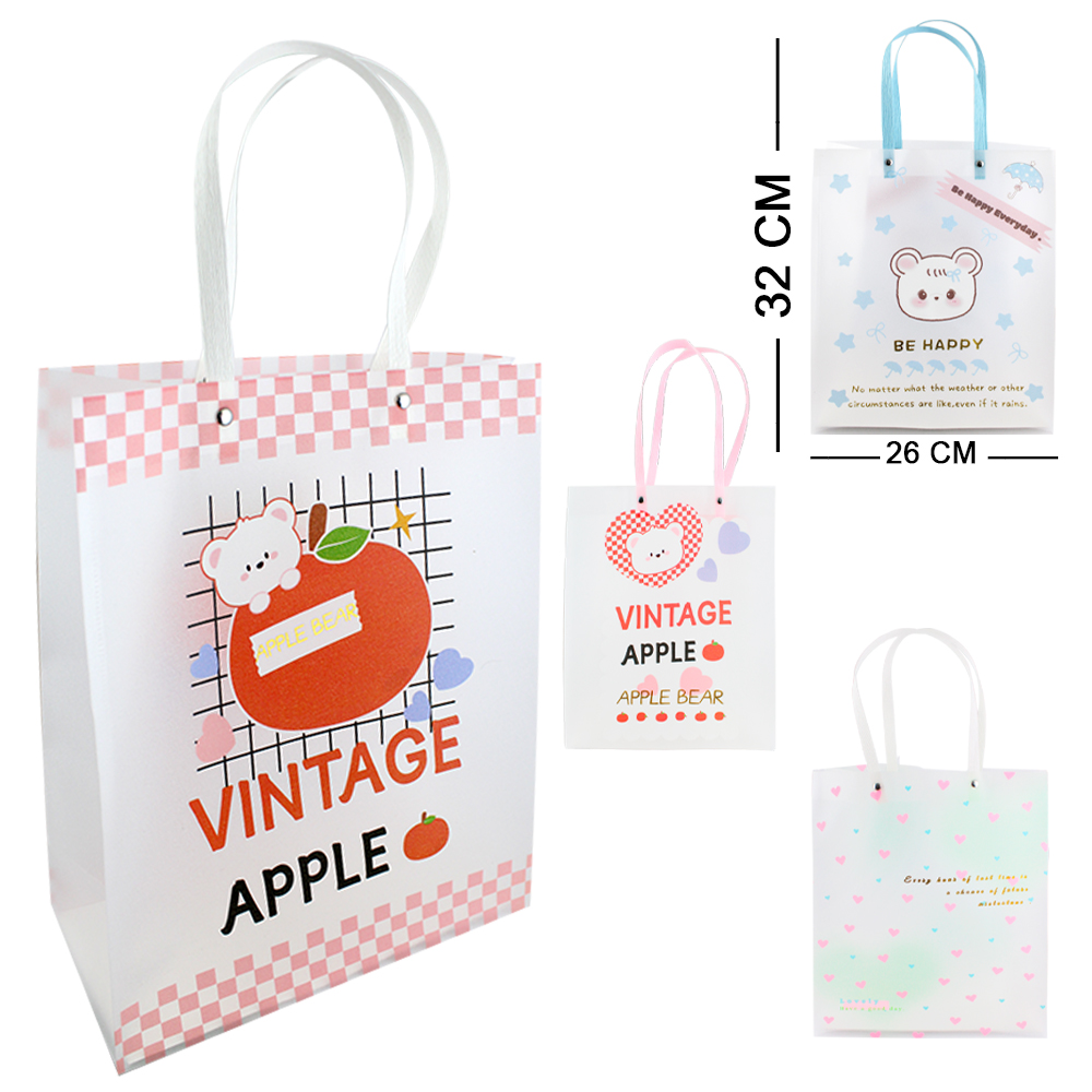 BOLSA SACOLA DE PLASTICO PARA PRESENTE TRANSPARENTE COM ALCA DE PAPEL 32X26X12CM