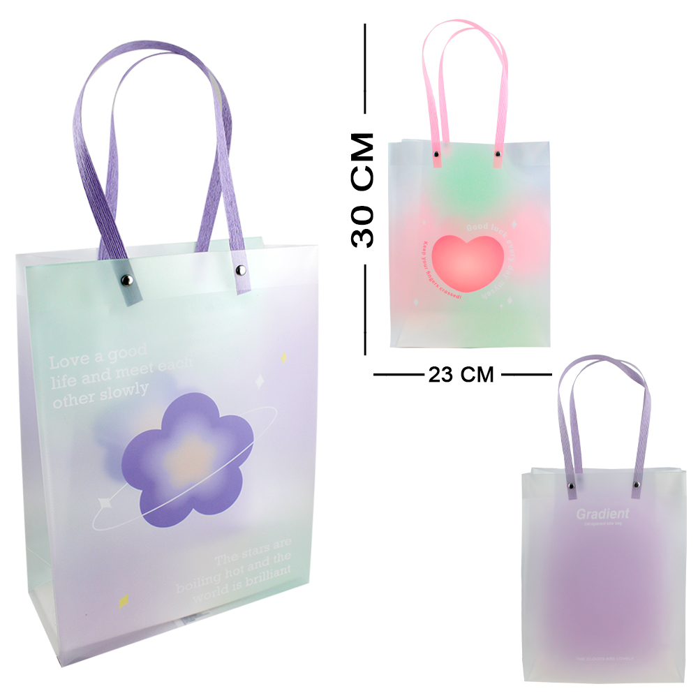 BOLSA SACOLA DE PLASTICO PARA PRESENTE TRANSPARENTE COM ALCA DE PAPEL 30X23X10CM