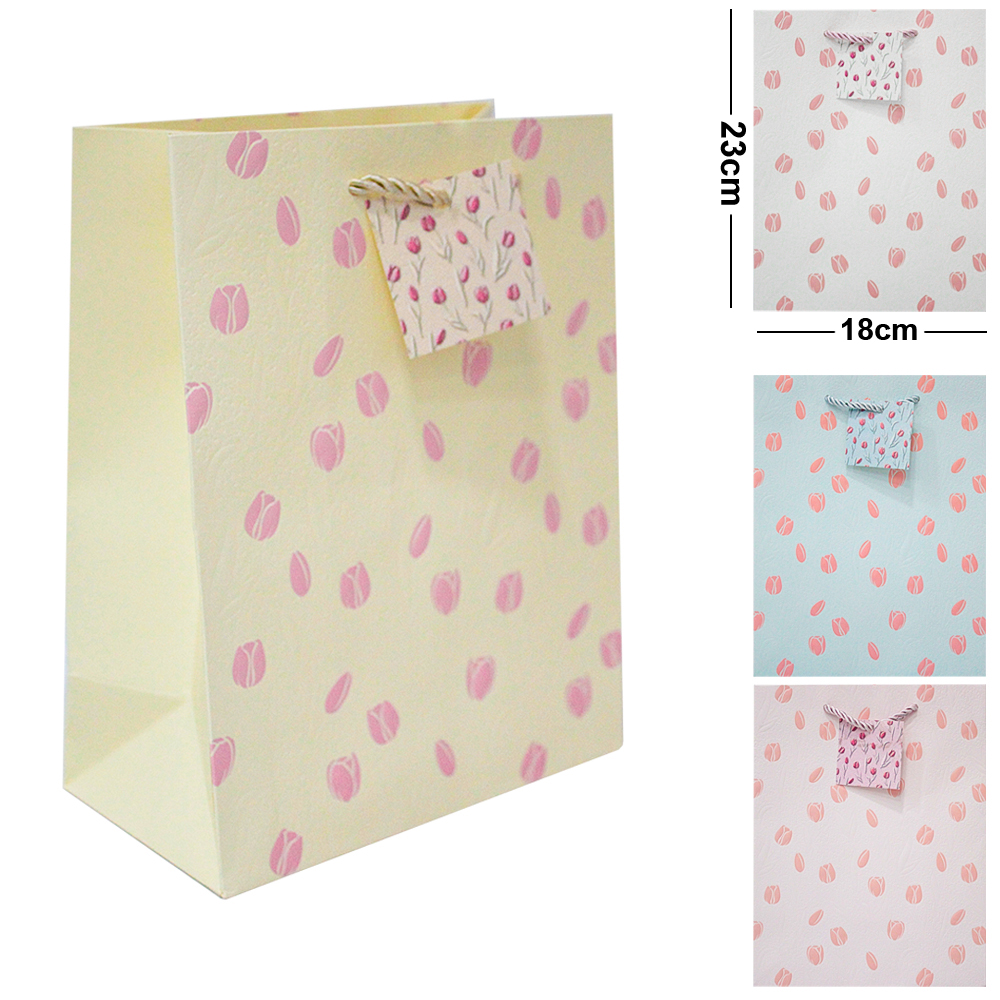 BOLSA SACOLA DE PAPEL PARA PRESENTE LUXO FLORES TULIPAS P 23X18X10CM