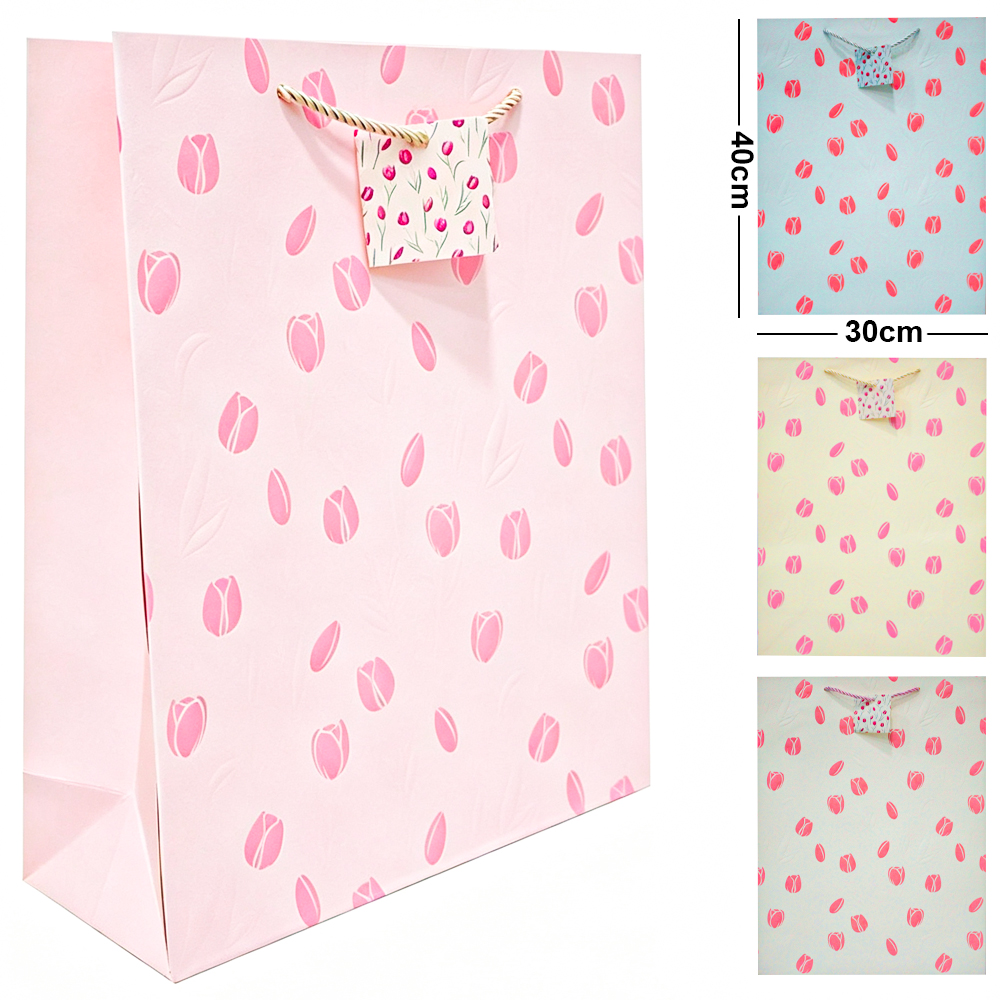 BOLSA SACOLA DE PAPEL PARA PRESENTE LUXO FLORES TULIPAS G 40X30X12CM