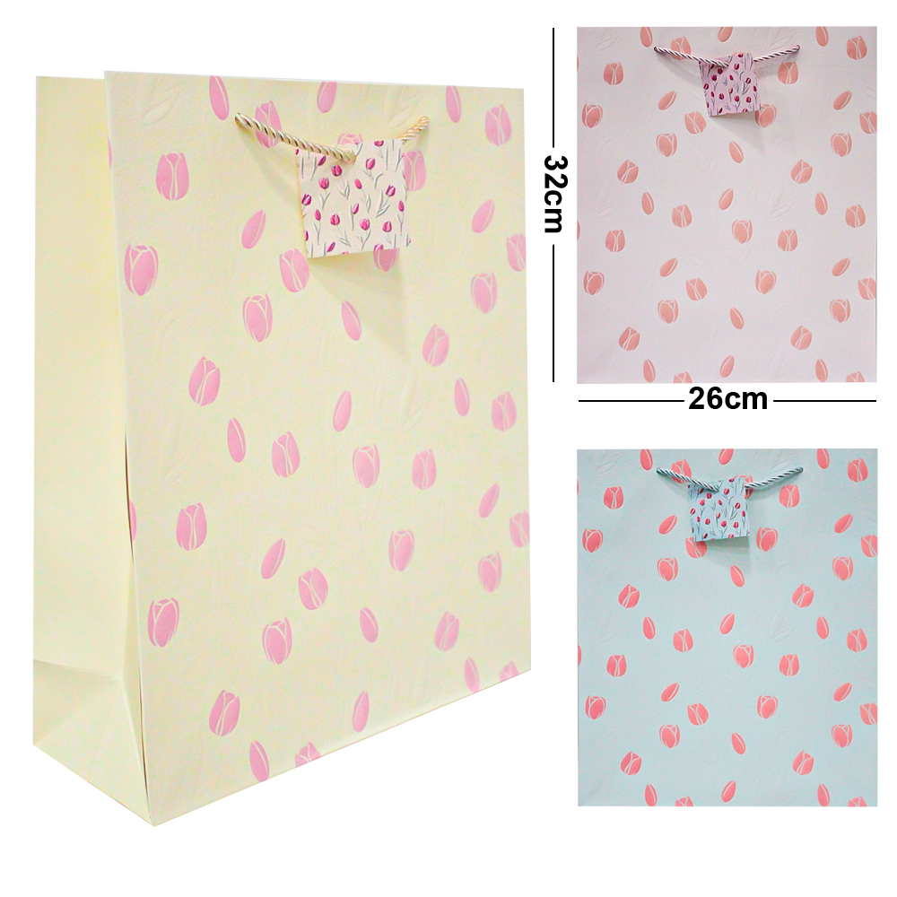 BOLSA SACOLA DE PAPEL PARA PRESENTE LUXO FLORES TULIPAS M 32X26X10CM