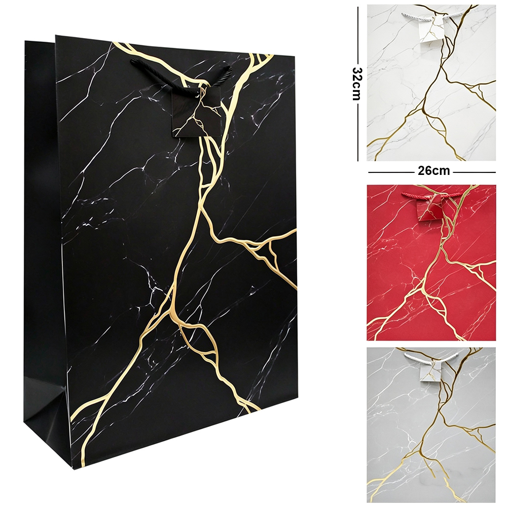 BOLSA SACOLA DE PAPEL PARA PRESENTE LUXO MARMORE M 32X26X10CM