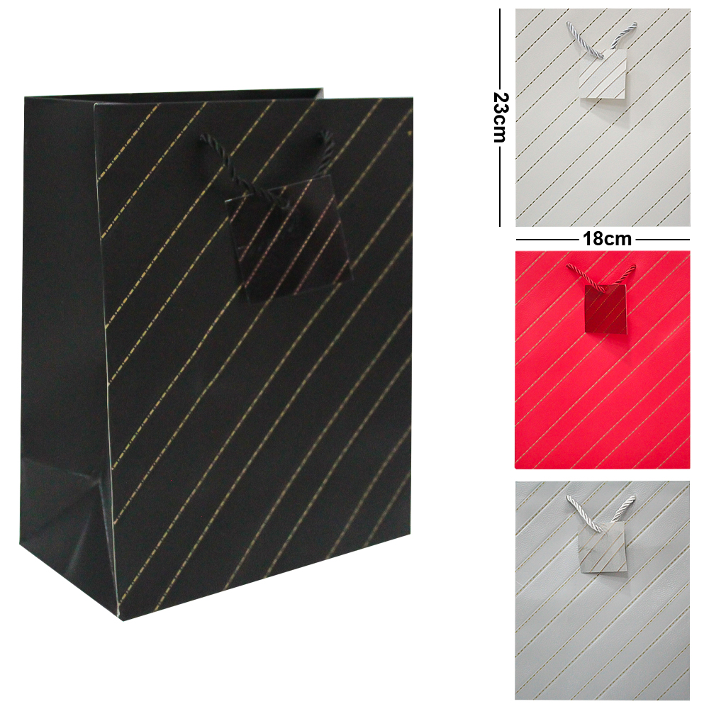 BOLSA SACOLA DE PAPEL PARA PRESENTE LUXO LINHAS P 23X18X10CM