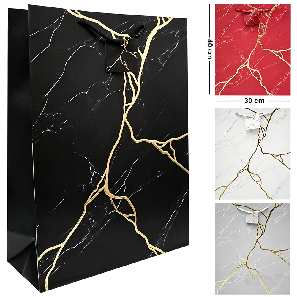 BOLSA SACOLA DE PAPEL PARA PRESENTE LUXO MARMORE G 40X30X12CM