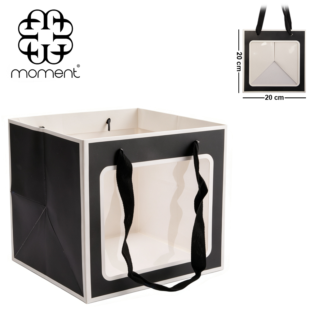 BOLSA SACOLA DE PAPEL PARA PRESENTE LUXO COM VISOR P 20X20X20CM