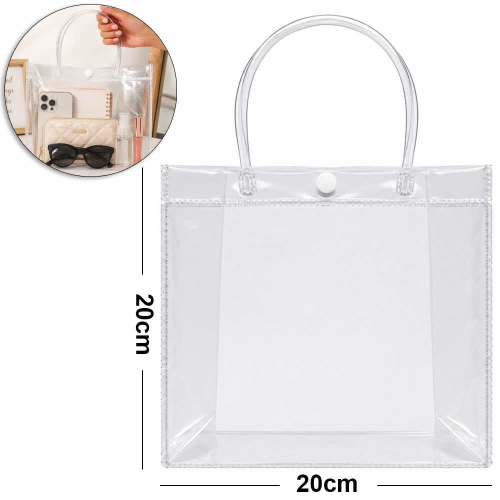 BOLSA SACOLA DE PVC PARA PRESENTE TRANSPARENTE COM BOTAO 20X20X7CM