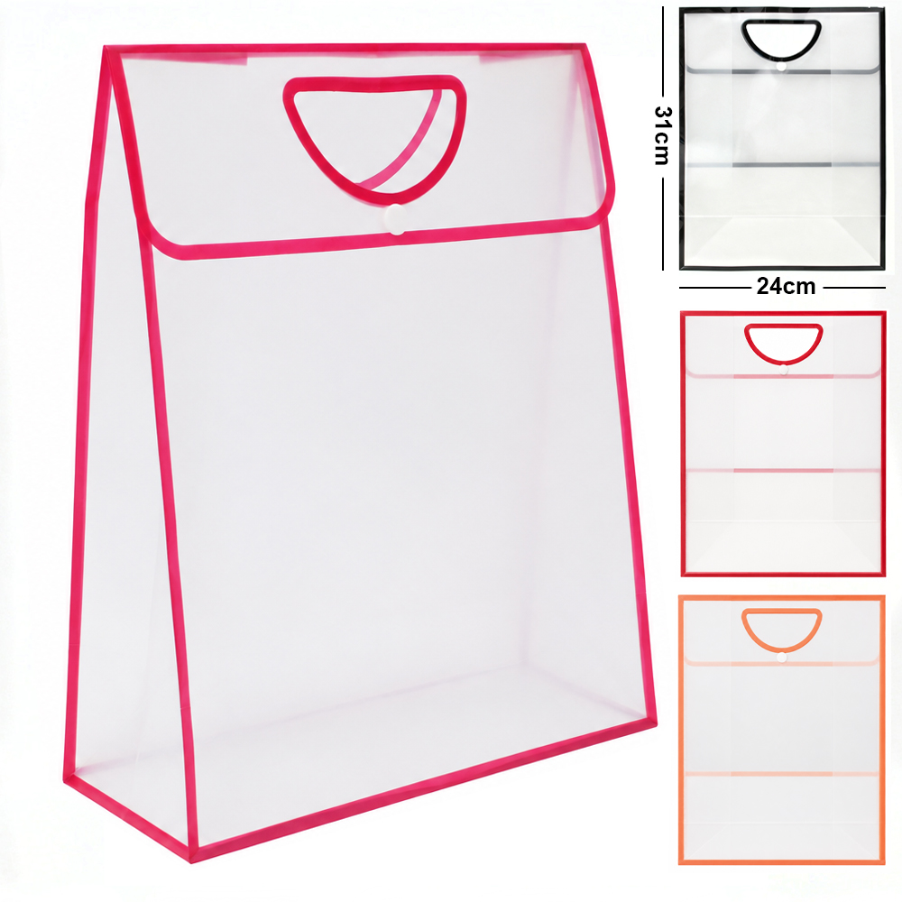 BOLSA SACOLA DE PLASTICO PARA PRESENTE TRANSPARENTE COM BOTAO 31X24X12,5CM
