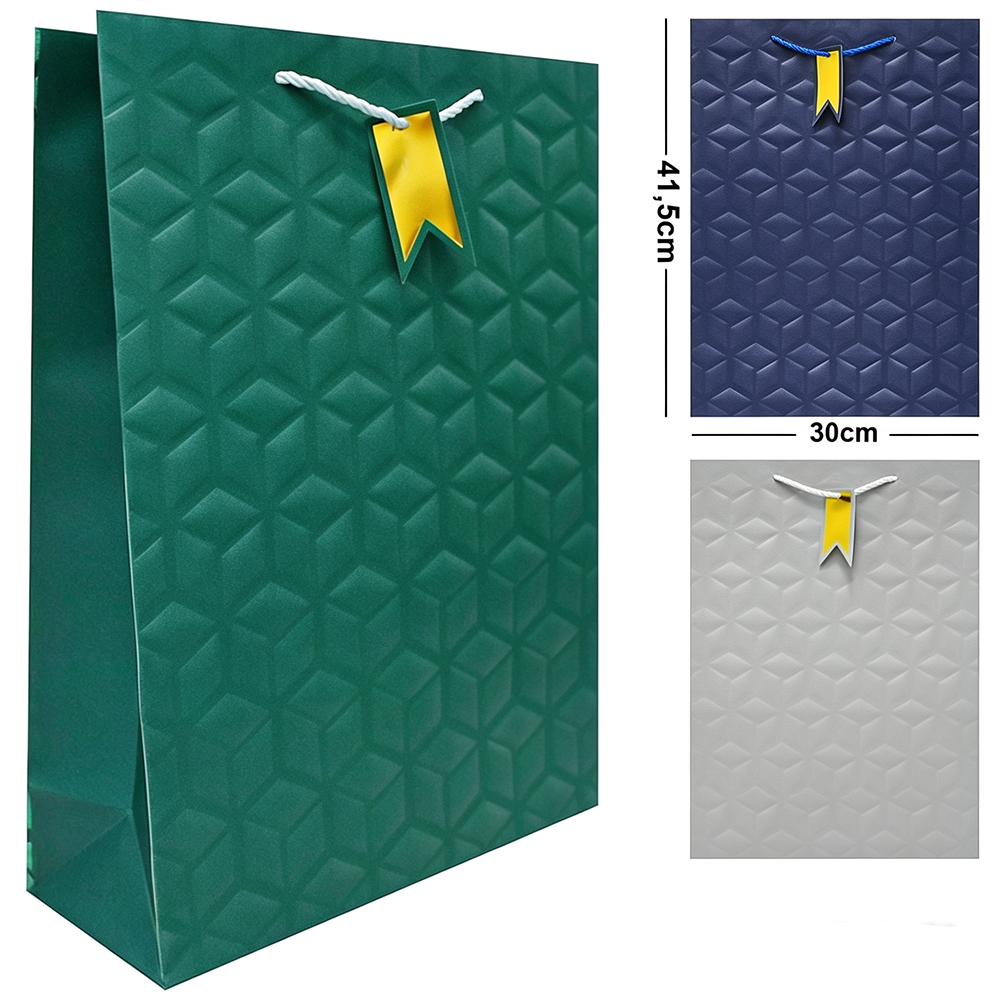 BOLSA SACOLA DE PAPEL PARA PRESENTE LUXO CUBO G 41,5X30X12CM