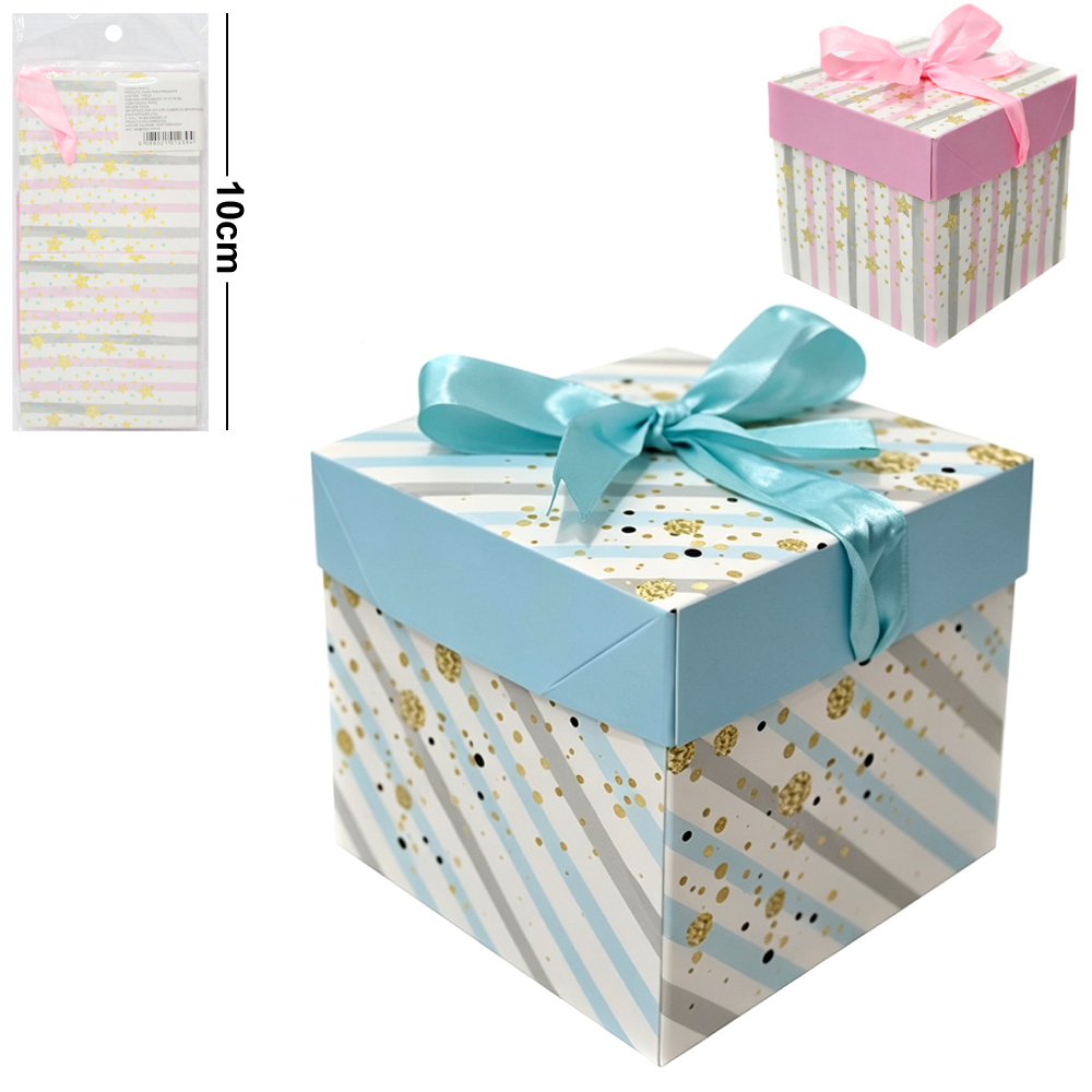 CAIXA CUBO DE PAPEL PARA PRESENTE LUXO ESTRELAS 10CM 