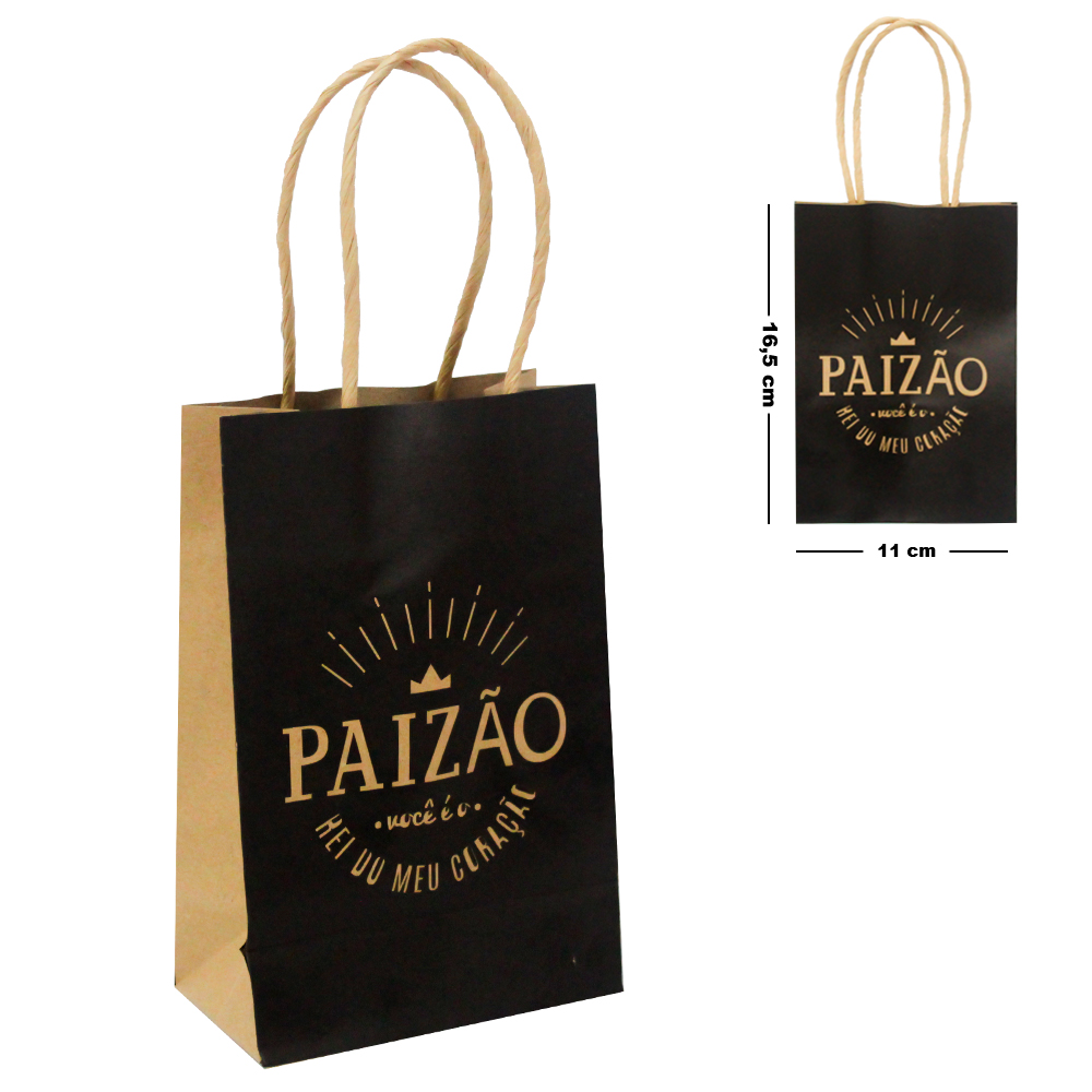 SACOLA DE FIBRA DE CELULOSE PARA PRESENTE KRAFT FRASES PAI P 16,5X11X6CM