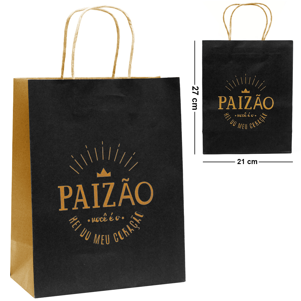 SACOLA DE FIBRA DE CELULOSE PARA PRESENTE KRAFT FRASES PAI M 27X21X11CM