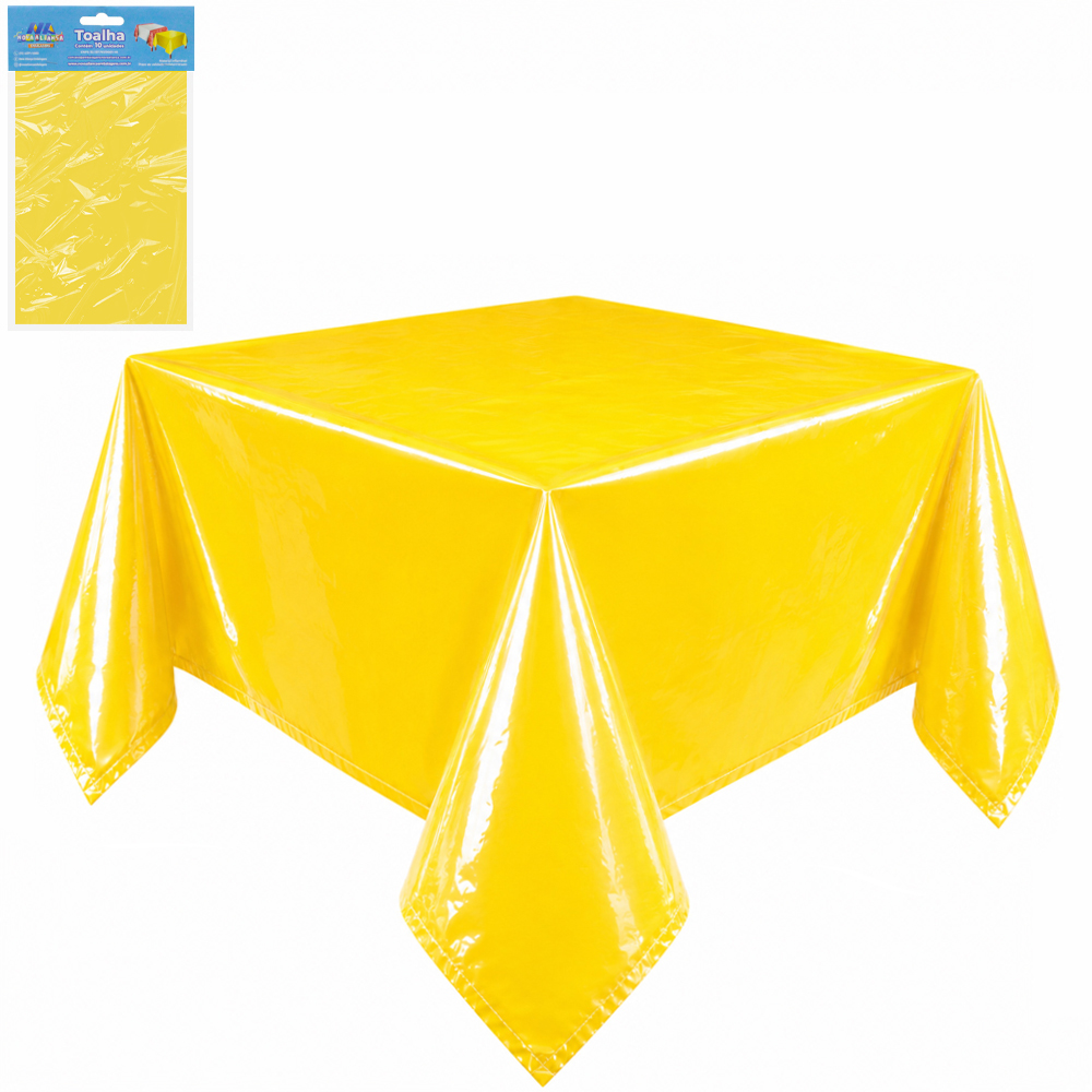 TOALHA PEROLADA AMARELA DE MESA DE PLASTICO QUADRADA COM 10 PECAS 70X70CM
