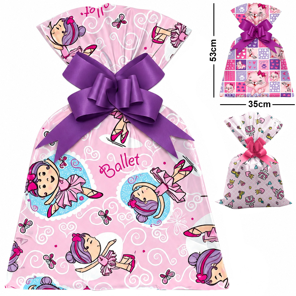 SACO DE PRESENTE INFANTIL FEMININO COM 50 PECAS 35X53CM