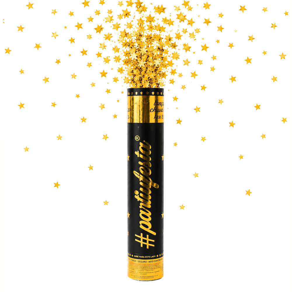 LANCA CONFETE ESTRELA DOURADO LAMINADO 30X5CM DE Ø 