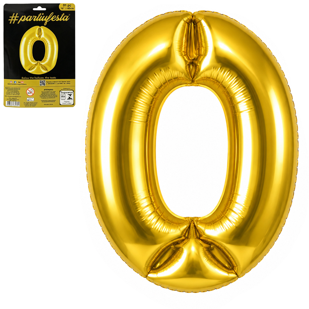 BALAO / BEXIGA NUMERO 0 METALIZADO DOURADO 16'' 40CM 