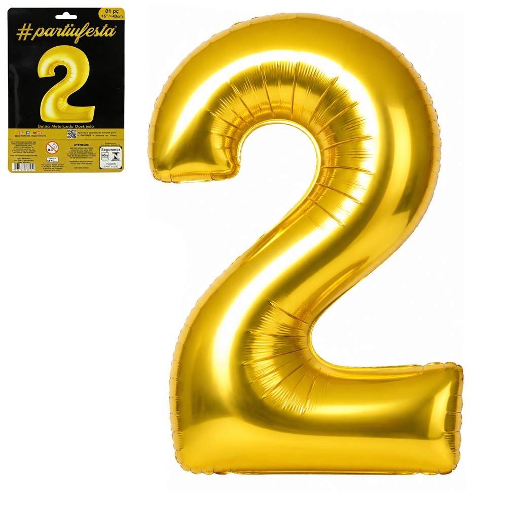 BALAO / BEXIGA NUMERO 2 METALIZADO DOURADO 16'' 40CM 