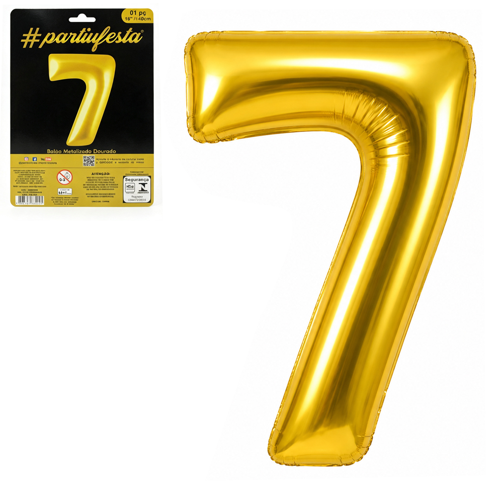 BALAO / BEXIGA NUMERO 7 METALIZADO DOURADO 16'' 40CM 