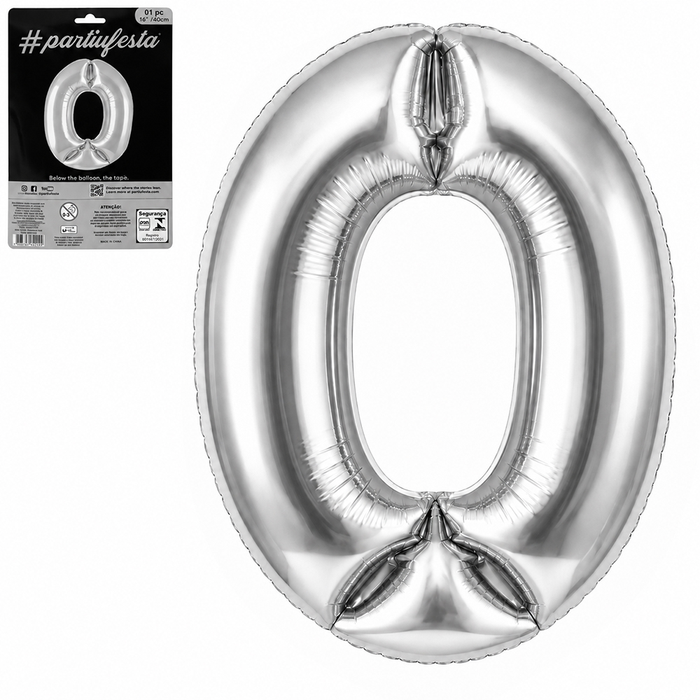 BALAO / BEXIGA NUMERO 0 METALIZADO PRATA 16'' 40CM 