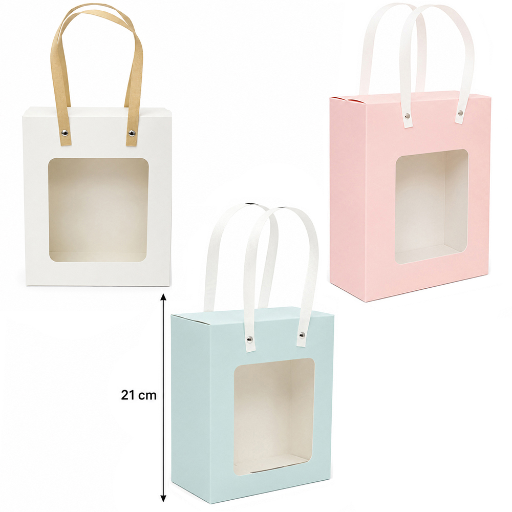 BOLSA SACOLA DE PAPEL PARA PRESENTE LUXO COM VISOR M 21X18X8,5CM