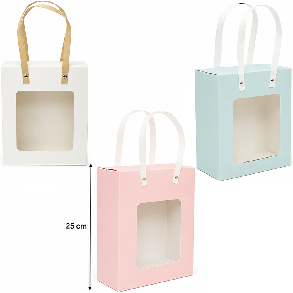 BOLSA SACOLA DE PAPEL PARA PRESENTE LUXO COM VISOR G 25X21X9CM