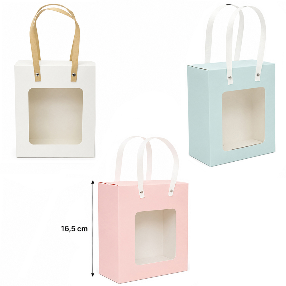 BOLSA SACOLA DE PAPEL PARA PRESENTE LUXO COM VISOR P 16,5X14X8CM