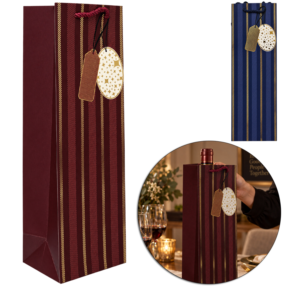 BOLSA SACOLA DE PAPEL PARA GARRAFA DE VINHO 36X12X9CM