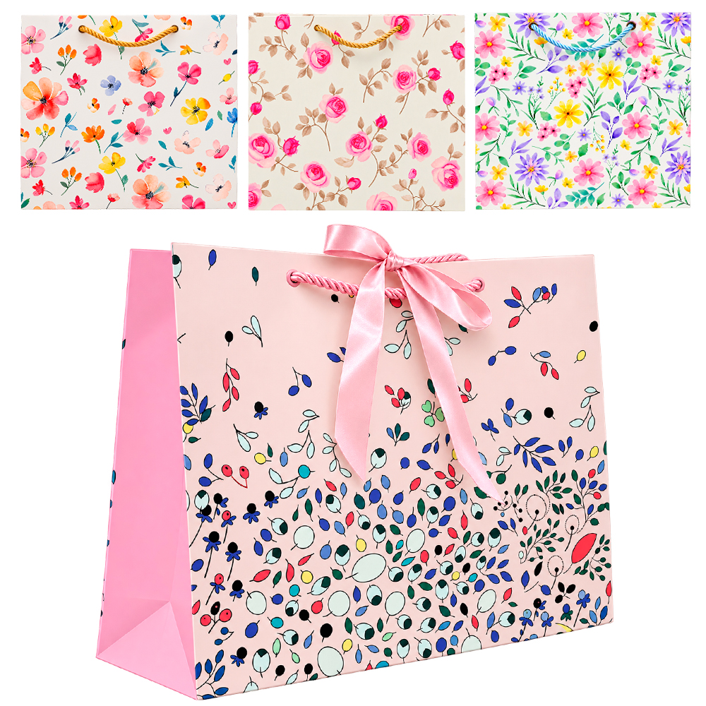 BOLSA SACOLA DE PAPEL PARA PRESENTE LUXO FLORES COM LACO 38X32X12CM 
